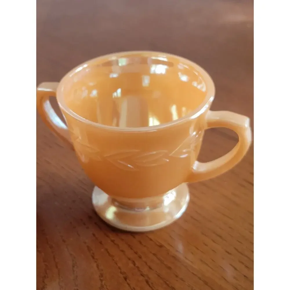 Vintage Cream & Sugar Set Fire King Peach Luster Laurel‎ Ovenware Anchor Hocking